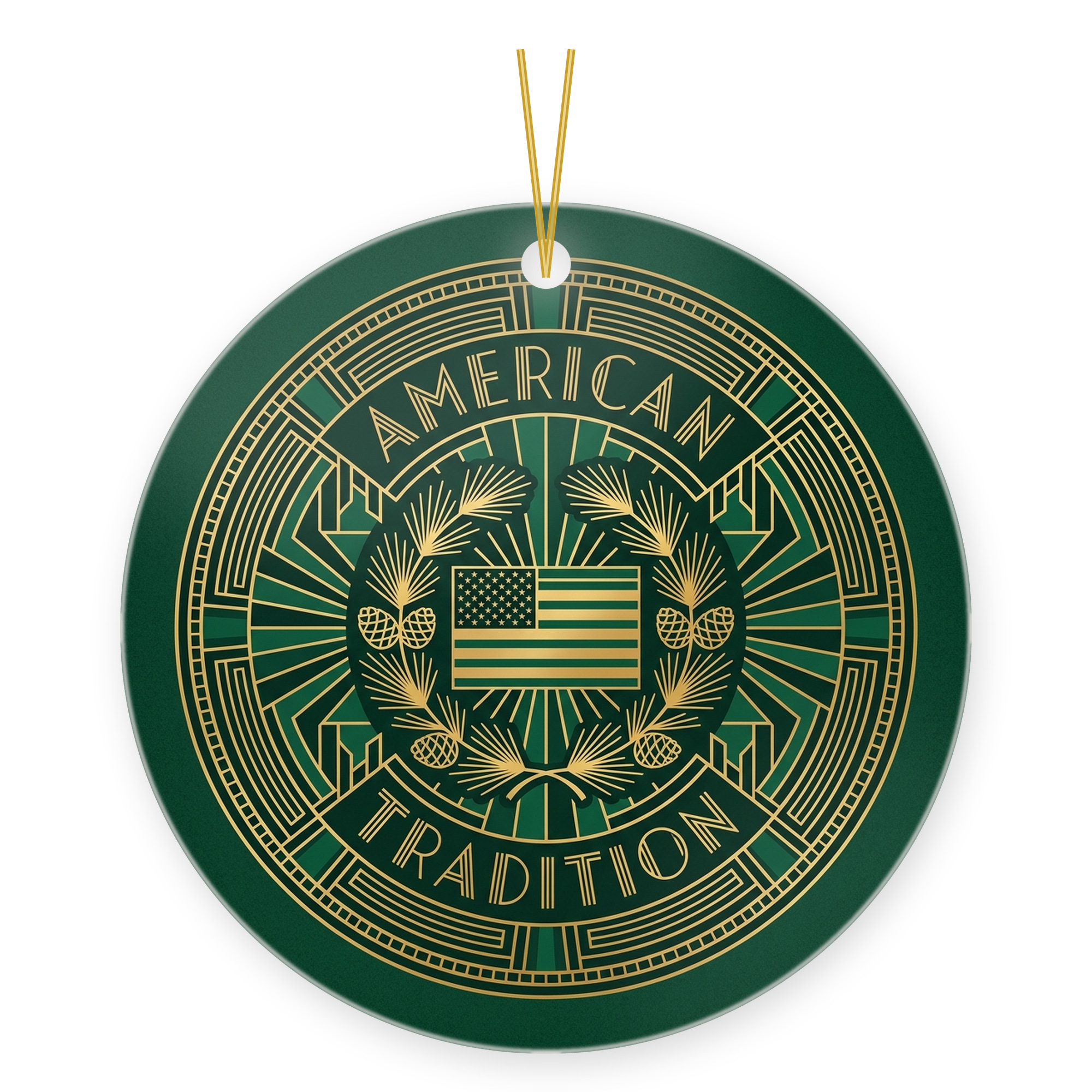 American Patriot Christmas Ornament, US Flag Heritage Gift ceramic hanging ornament &mdash; printed by hand at DistinctInk
