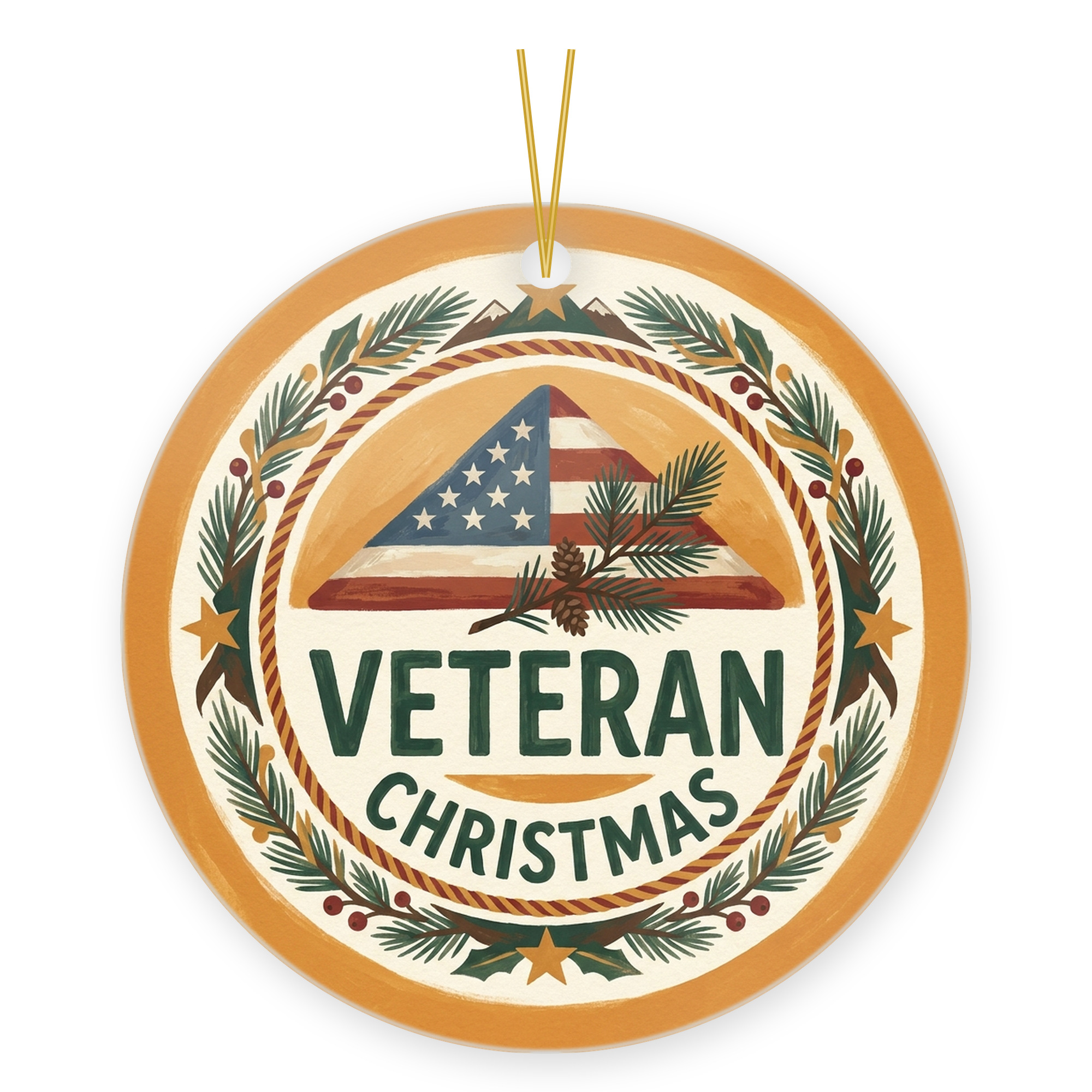 Veteran Christmas Ornament Military Service Appreciation Gift ceramic hanging ornament &mdash; printed by hand at DistinctInk
